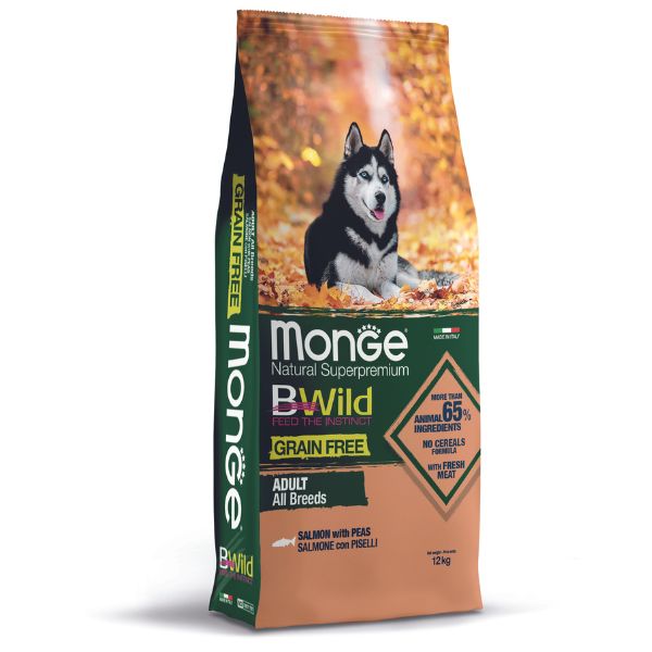 Sacchetto Monge BWild Alimento Secco Cane Adulto Salmone Piselli 12 kg Sacchetto Monge BWild Alimento Secco Cane Adulto Salmone Piselli 12 kg